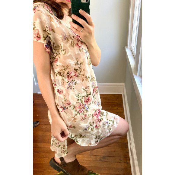 Vintage 90s Floral Slip Split Hem Mini Dress - Picture 6 of 12